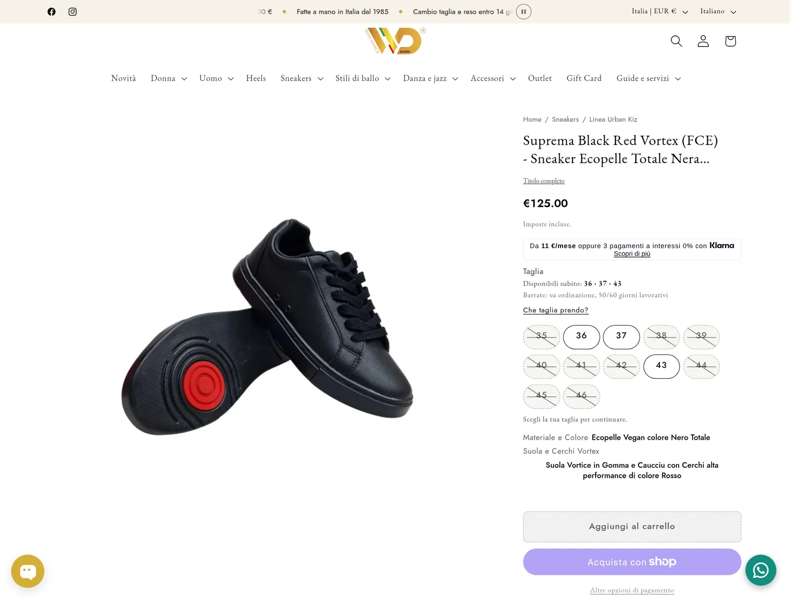 Product page from the Vortex line, with made-to-order sizes